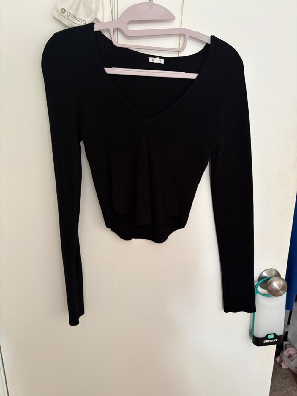 Garage Black V-Neck Long Sleeve Top